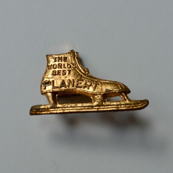 Planert Vintage Gold Pin Button Skate The World's Best - Picture 1 of 4
